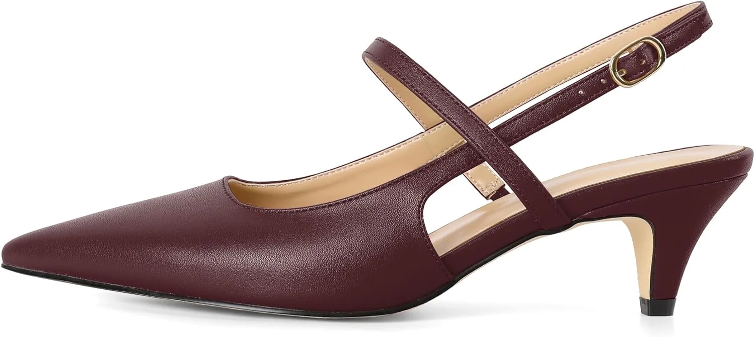 AUMOTED Kitten Low Heels for Womens Slingback Mary Janes Shoes Closed Pointed Toe Pumps Matte Leather 2 Inch Party Dress Shoes
