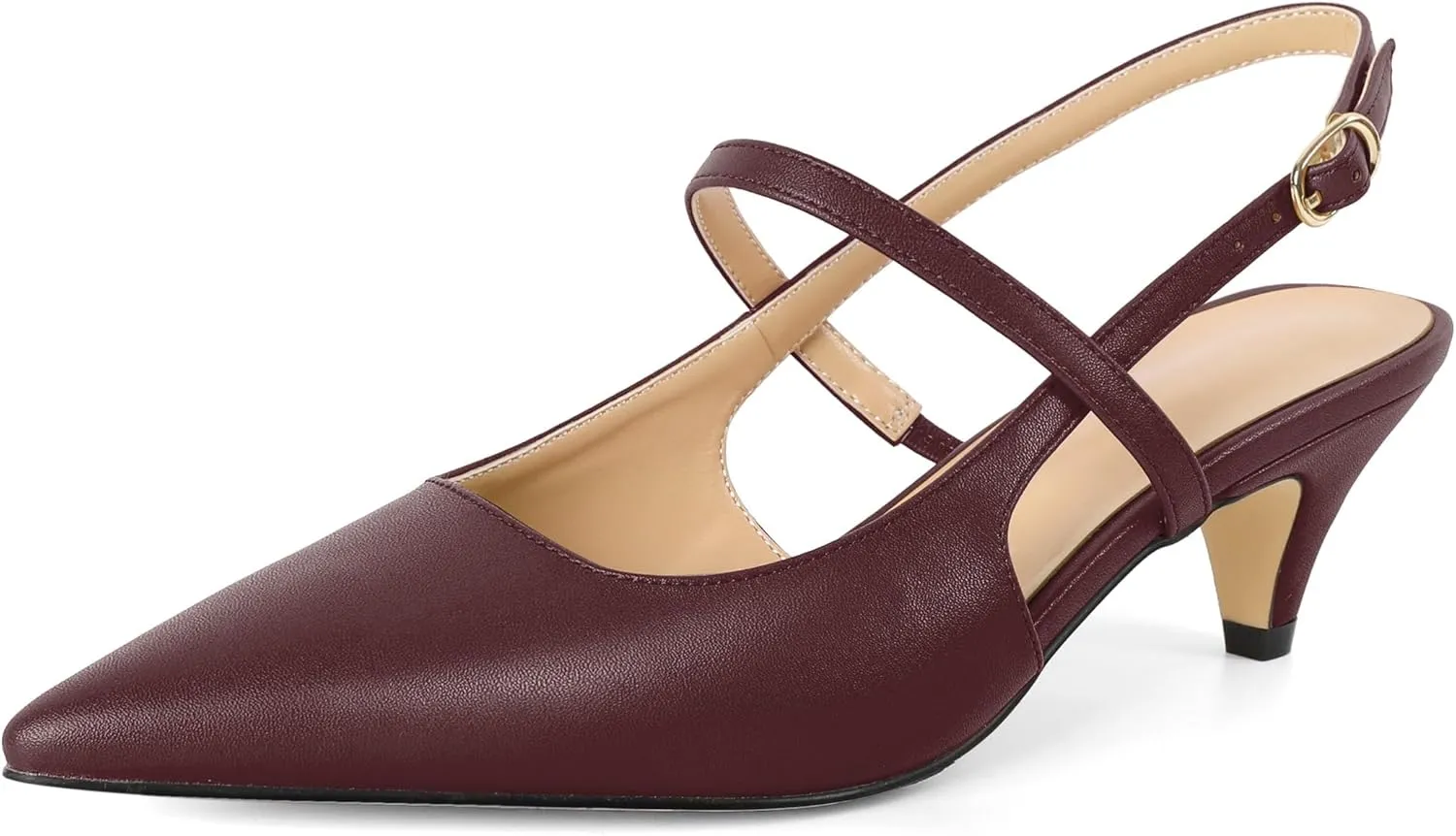 AUMOTED Kitten Low Heels for Womens Slingback Mary Janes Shoes Closed Pointed Toe Pumps Matte Leather 2 Inch Party Dress Shoes