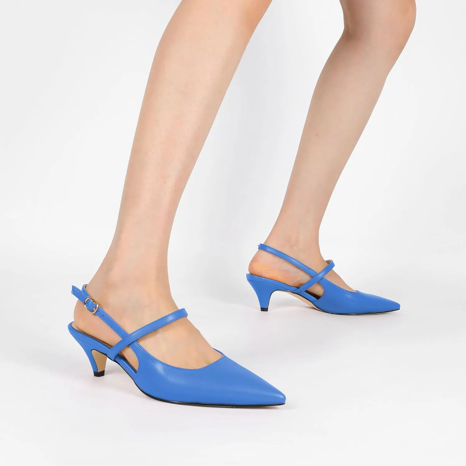 AUMOTED Kitten Low Heels for Womens Slingback Mary Janes Shoes Closed Pointed Toe Pumps Matte Leather 2 Inch Party Dress Shoes