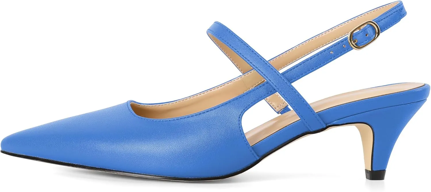 AUMOTED Kitten Low Heels for Womens Slingback Mary Janes Shoes Closed Pointed Toe Pumps Matte Leather 2 Inch Party Dress Shoes