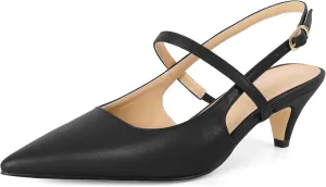 AUMOTED Kitten Low Heels for Womens Slingback Mary Janes Shoes Closed Pointed Toe Pumps Matte Leather 2 Inch Party Dress Shoes
