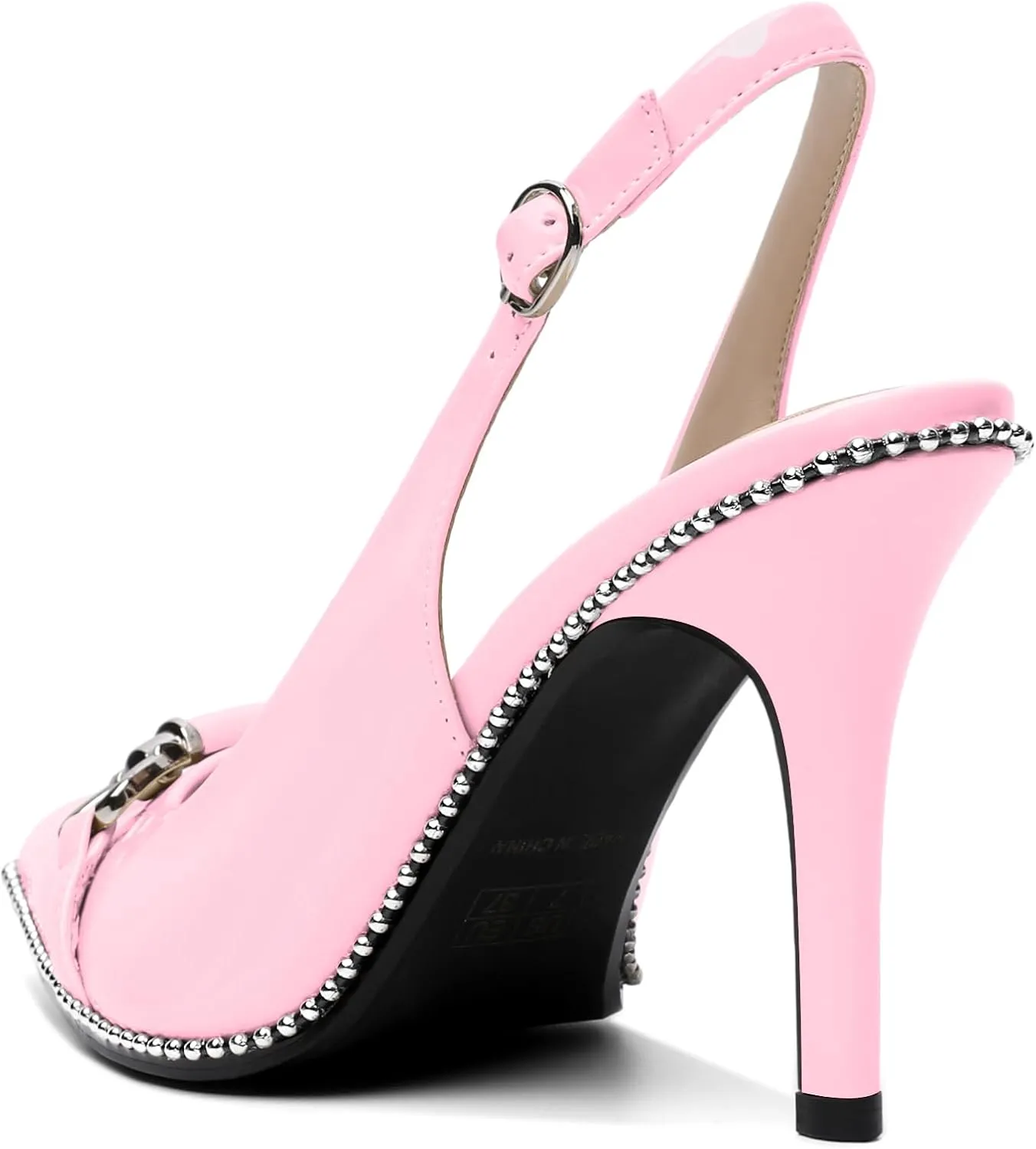 AUMOTED Women Beaded Pumps Slingback High Heel Stilettos Pointed Toe Shoes Slip On 3.5 Inch Ankle Strap Adjustable Patent Leather US Size 5-13