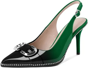 AUMOTED Women Slingback Heels Stilettos High Heel Beaded Pumps Pointed Toe 3.5 Inch Heels