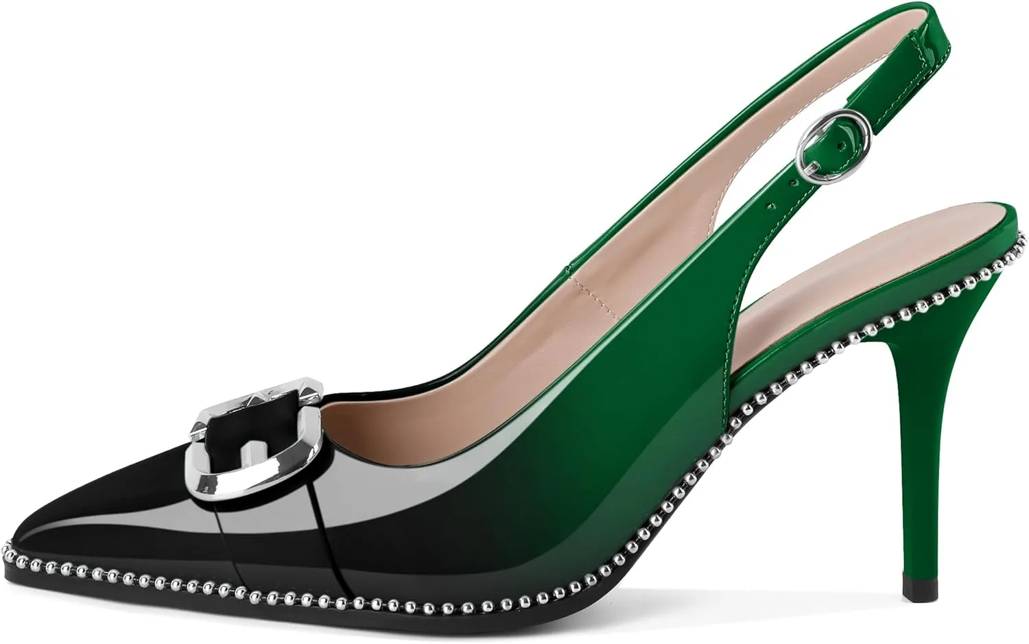 AUMOTED Women Slingback Heels Stilettos High Heel Beaded Pumps Pointed Toe 3.5 Inch Heels
