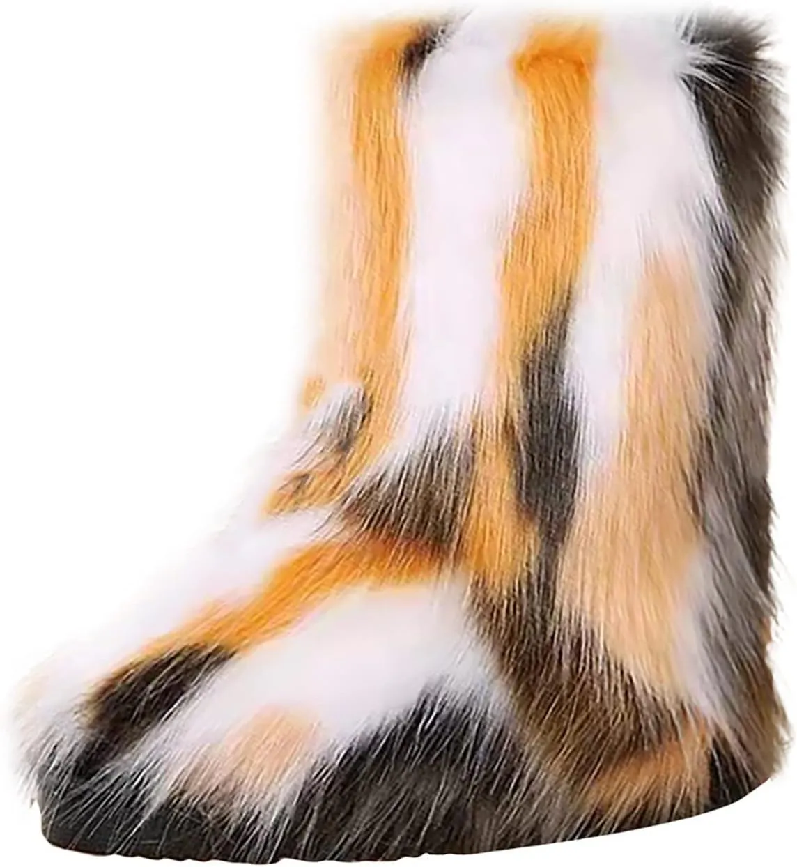 Bcshiye Fur Winter Boots for Women,Gradient Winter Mid-Calf Snow Boots Fuzzy Fluffy Furry Fashion Short Snow Boots
