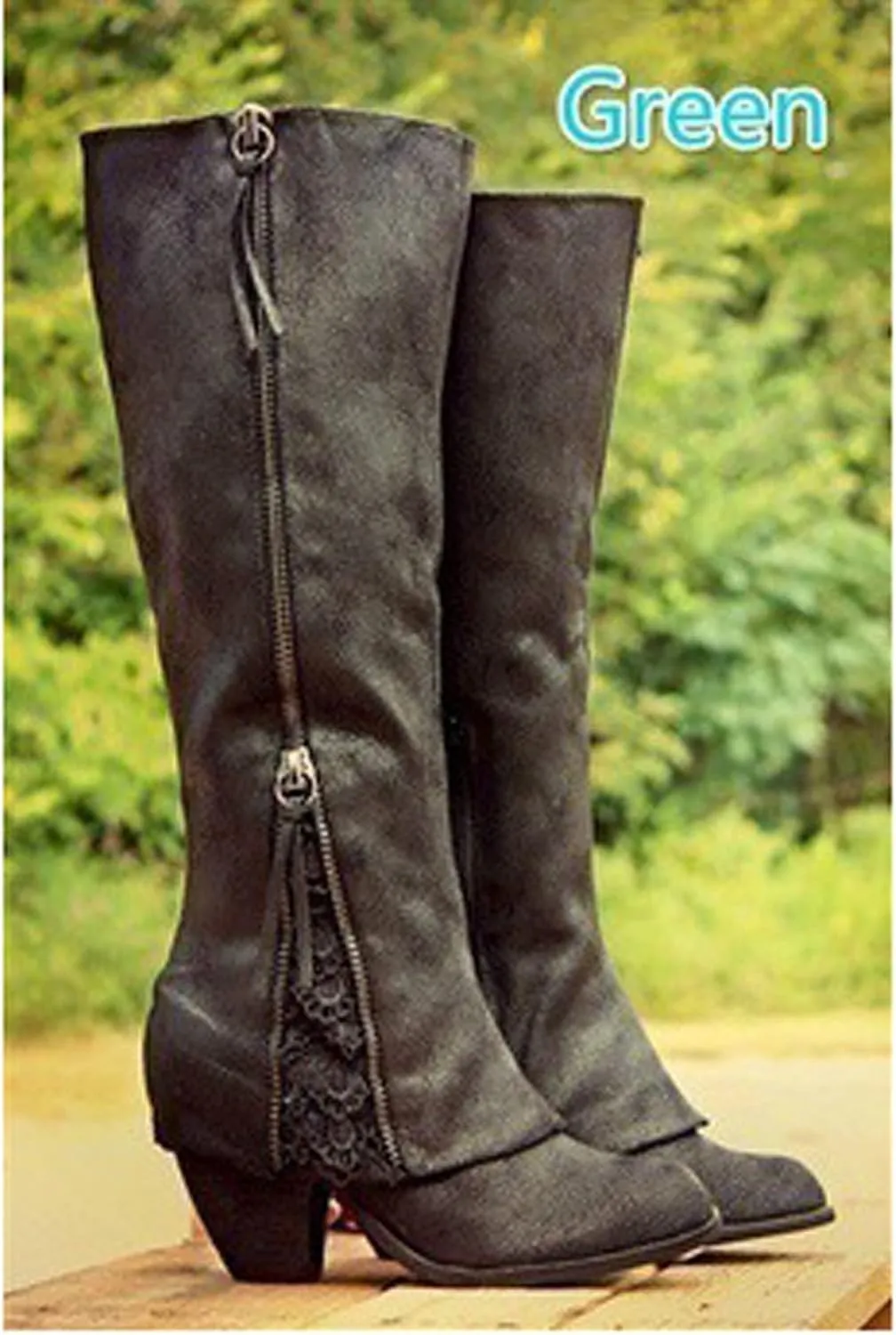 Bcshiye Women's Cowboy Boots Fashion Round Toe Low Heel Riding Boots Knee High Knight Boots Side Zipper Western Boots