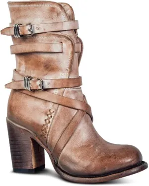 Bcshiye Women's Western Ankle Boot,Chunky Heel Wide Width Mid Calf Boots Retro Buckle Strap Slip On Dress Combat Boots
