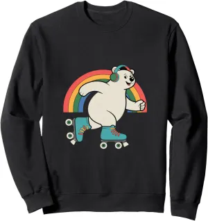 Bear In A Roller Skate Shoes Rainbow Kawaii Roller Skating Sweatshirt