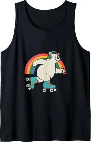 Bear In A Roller Skate Shoes Rainbow Kawaii Roller Skating Tank Top