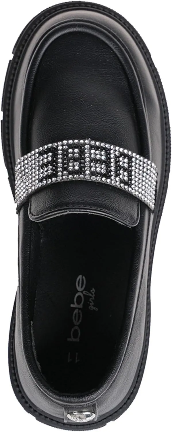 bebe Girl's Mary Jane Loafers Patent Platform Casual Black Uniform Shoes for Girls - Kids School Shoes Little Kid/Big Kid