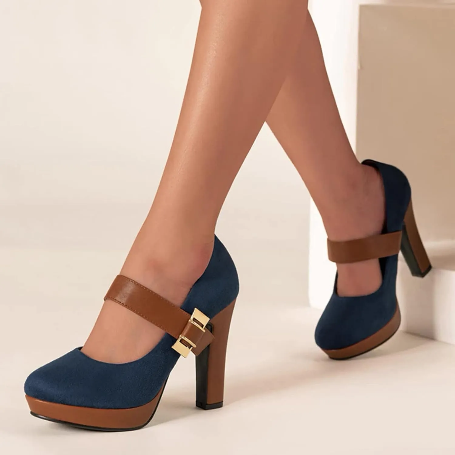 Boots for Women Ankle Booties Ankle Strap Loafers Pointed Toe Platform Chunky Heel Lightweight Comfort Booties Slip on Ladies Fall Boots Dressy Retro Classic Boot