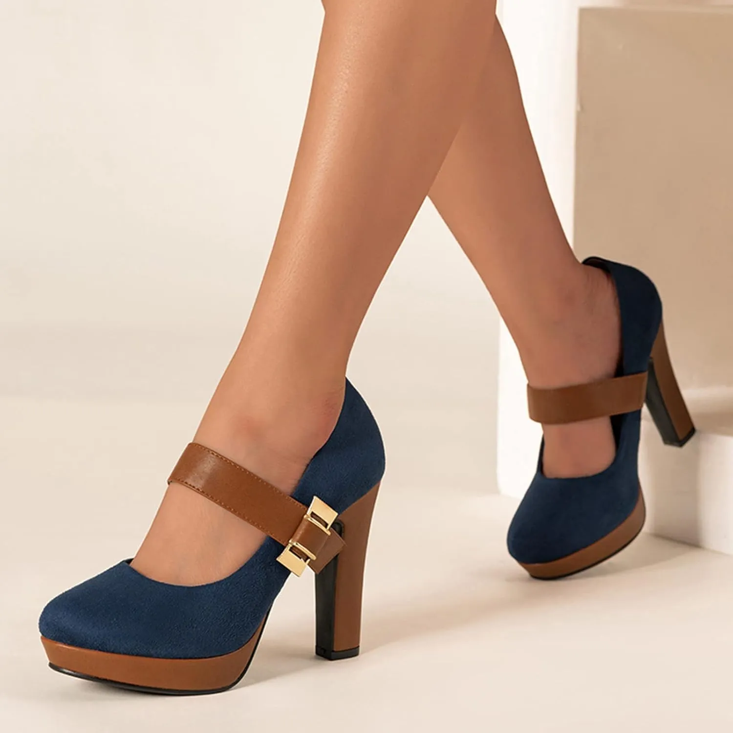 Boots for Women Ankle Booties Ankle Strap Loafers Pointed Toe Platform Chunky Heel Lightweight Comfort Booties Slip on Ladies Fall Boots Dressy Retro Classic Boot