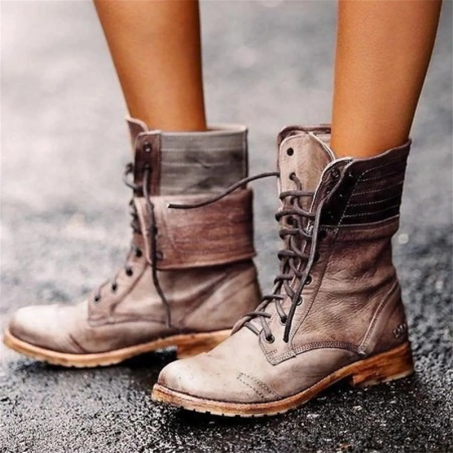 Boots For Women Ankle Booties Western Mid Calf Low Heel Punk Combat Boots Motorcycle Riding Military Biker Boots 2024
