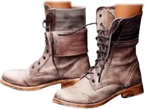 Boots For Women Ankle Booties Western Mid Calf Low Heel Punk Combat Boots Motorcycle Riding Military Biker Boots 2024