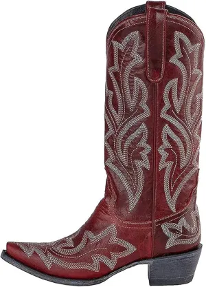 Boots For Women Fashion Dressy Low Heel Western Cowboy Cowgirl Boots Knee High Embroidered Pointed Toe Classic Boot Pull-On