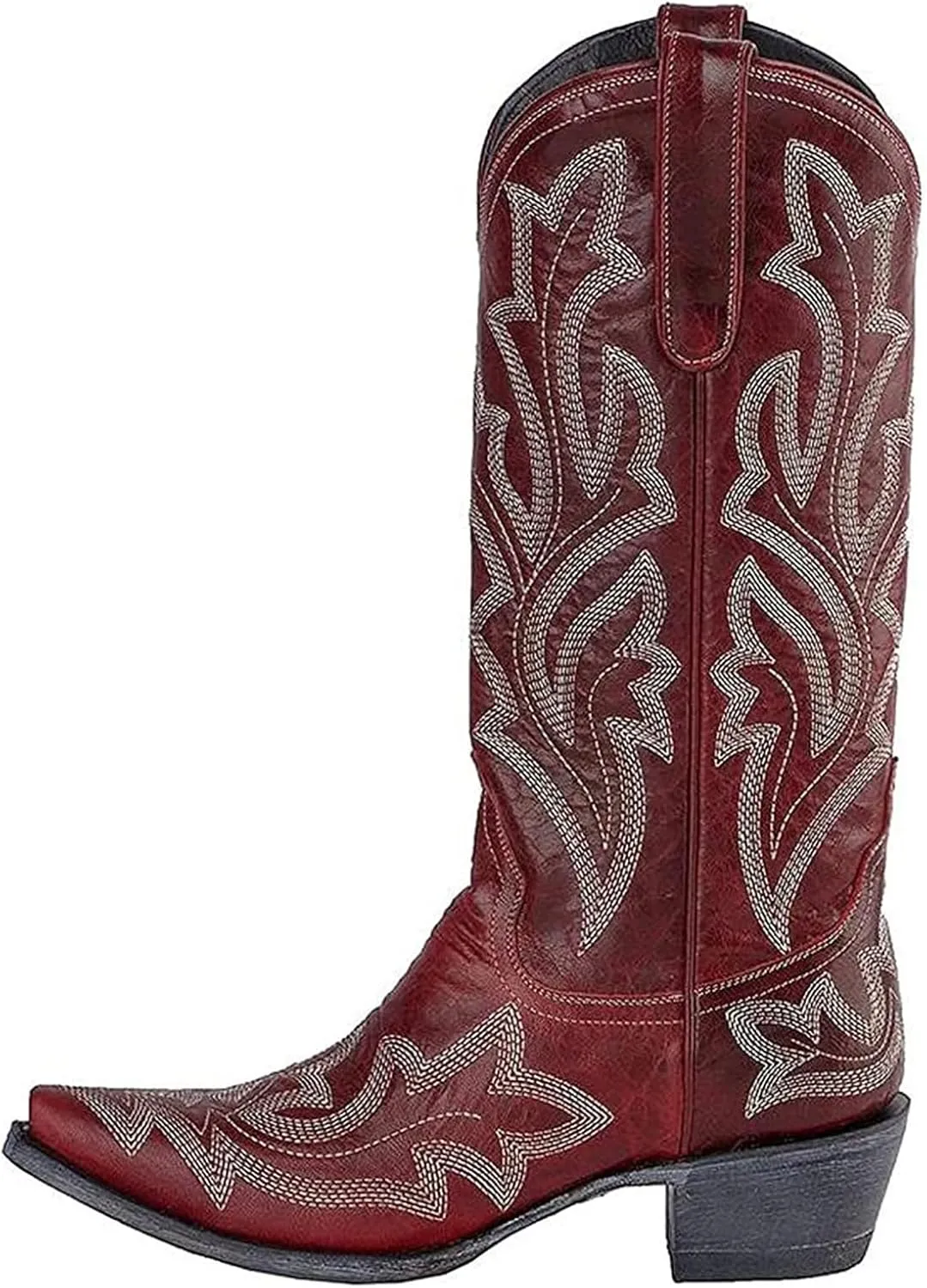 Boots For Women Fashion Dressy Low Heel Western Cowboy Cowgirl Boots Knee High Embroidered Pointed Toe Classic Boot Pull-On