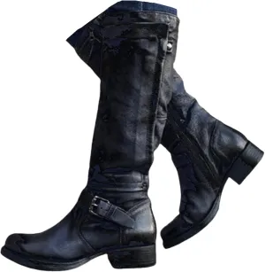 Boots For Women Knee High Wide Calf Leather Mid Calf Dress Boots Winter Fashion Western Biker Motorcycle Riding Boots