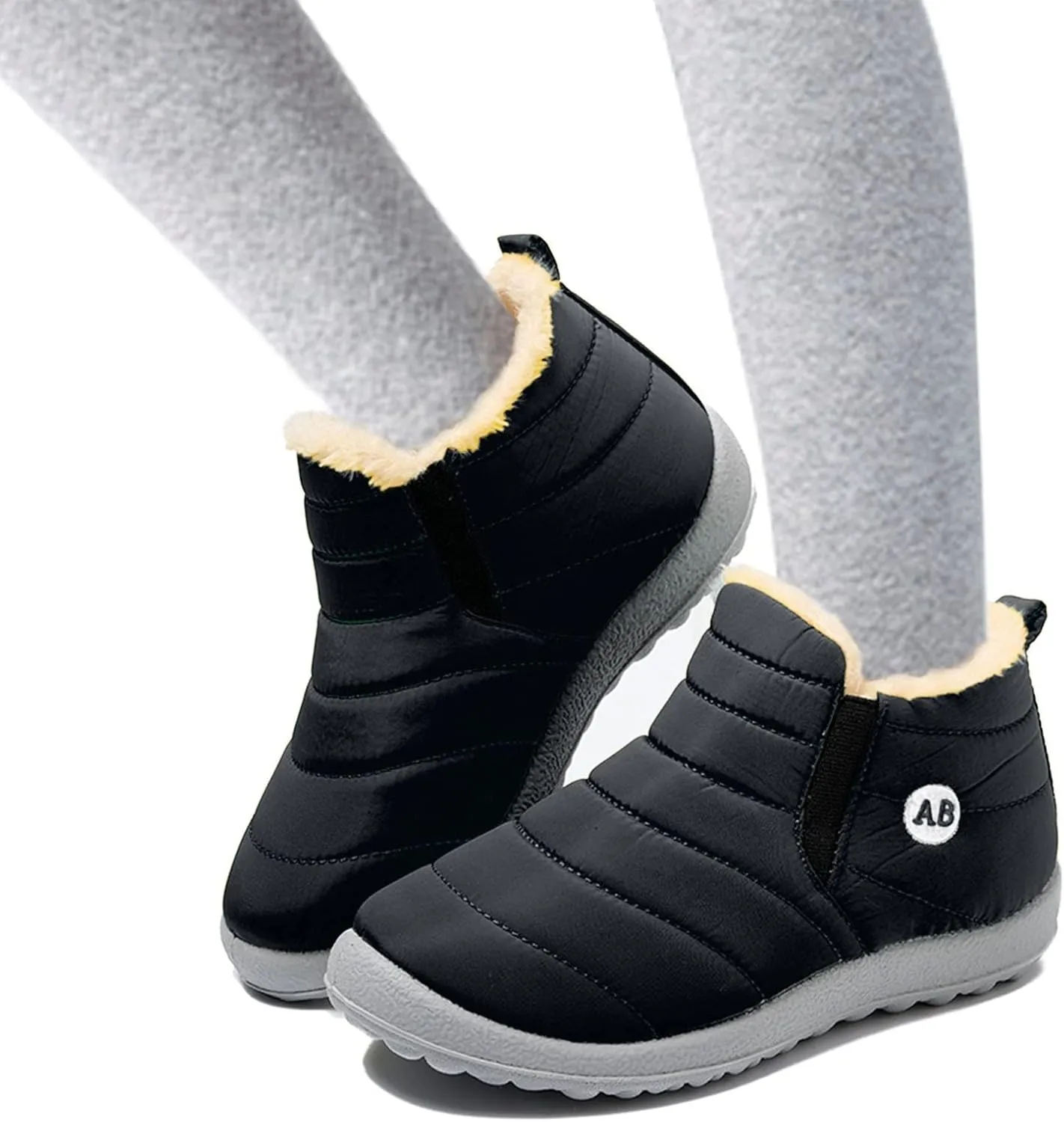 Boys Girls Winter Snow Boots Comforable Warm Fleece Lined Unisex Kids Boot Outdoor Waterproof Walking Ankle Booties