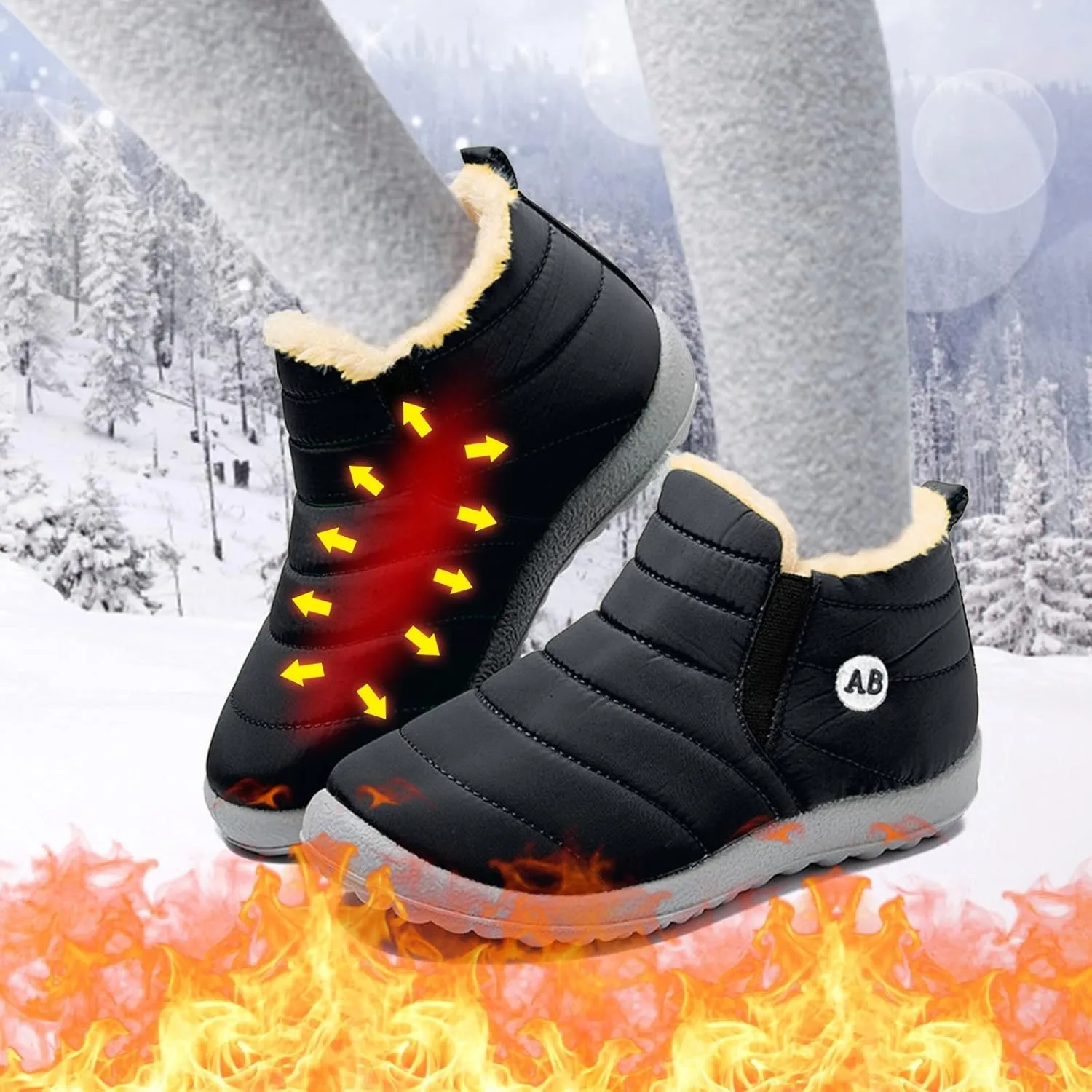 Boys Girls Winter Snow Boots Comforable Warm Fleece Lined Unisex Kids Boot Outdoor Waterproof Walking Ankle Booties