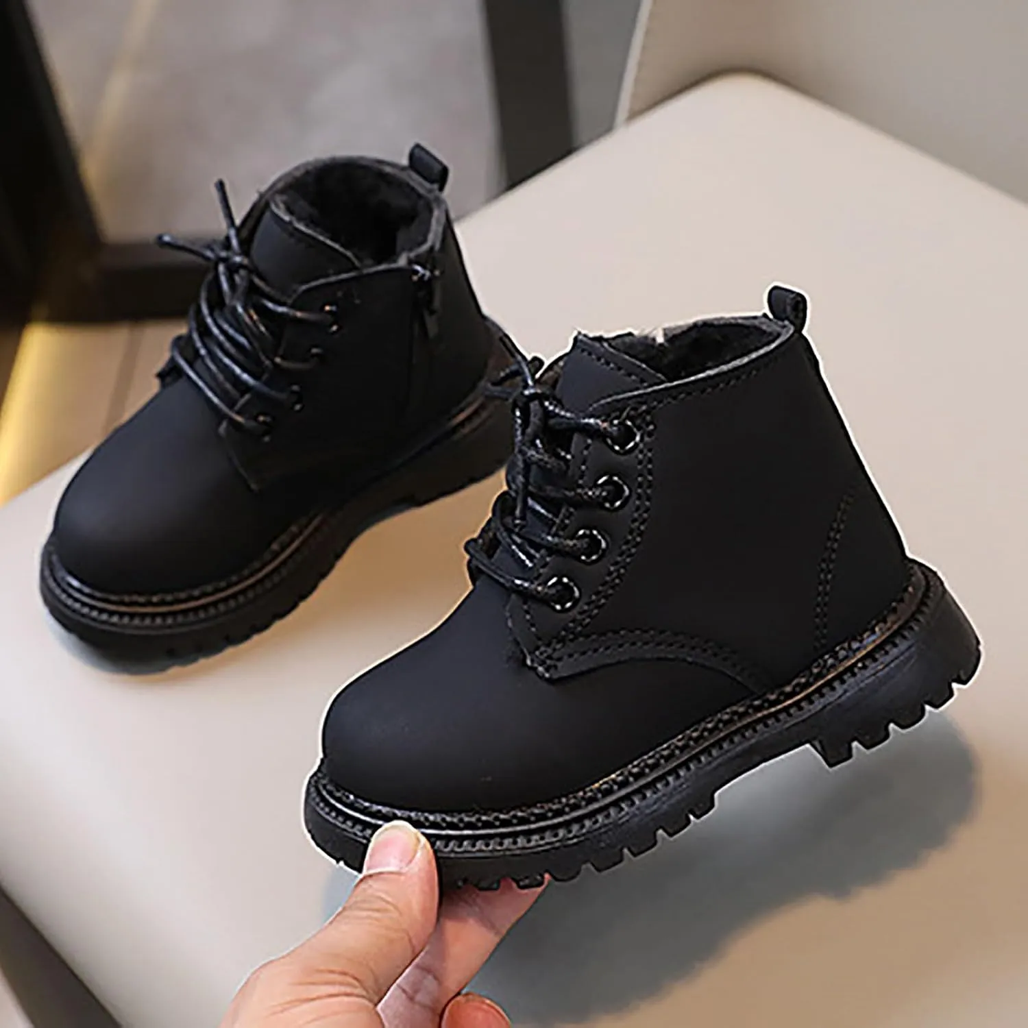 Boys Girls Zipper Ankle Boots Classic Lace up Ankle Outdoor Boots Cold Weather Non Slip Winter Booties