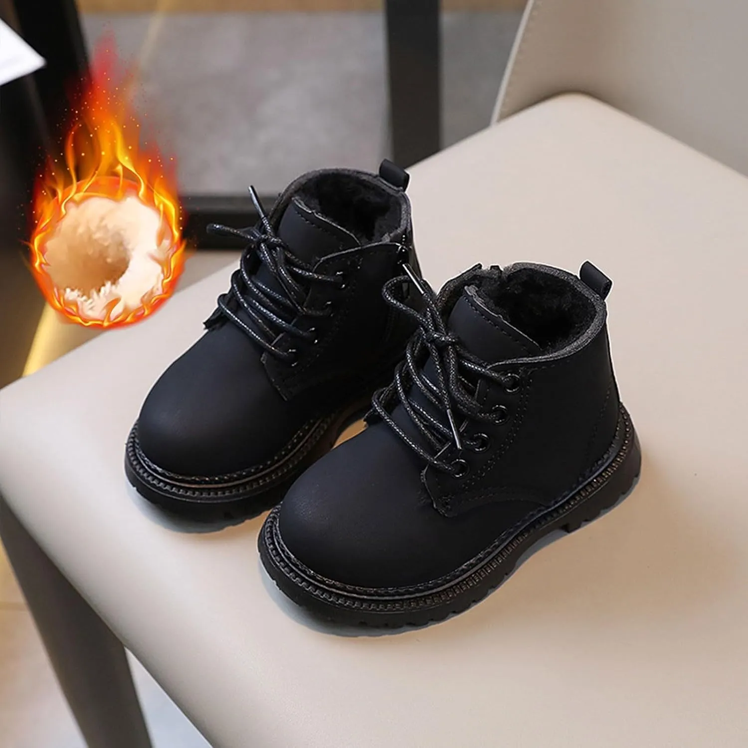 Boys Girls Zipper Ankle Boots Classic Lace up Ankle Outdoor Boots Cold Weather Non Slip Winter Booties