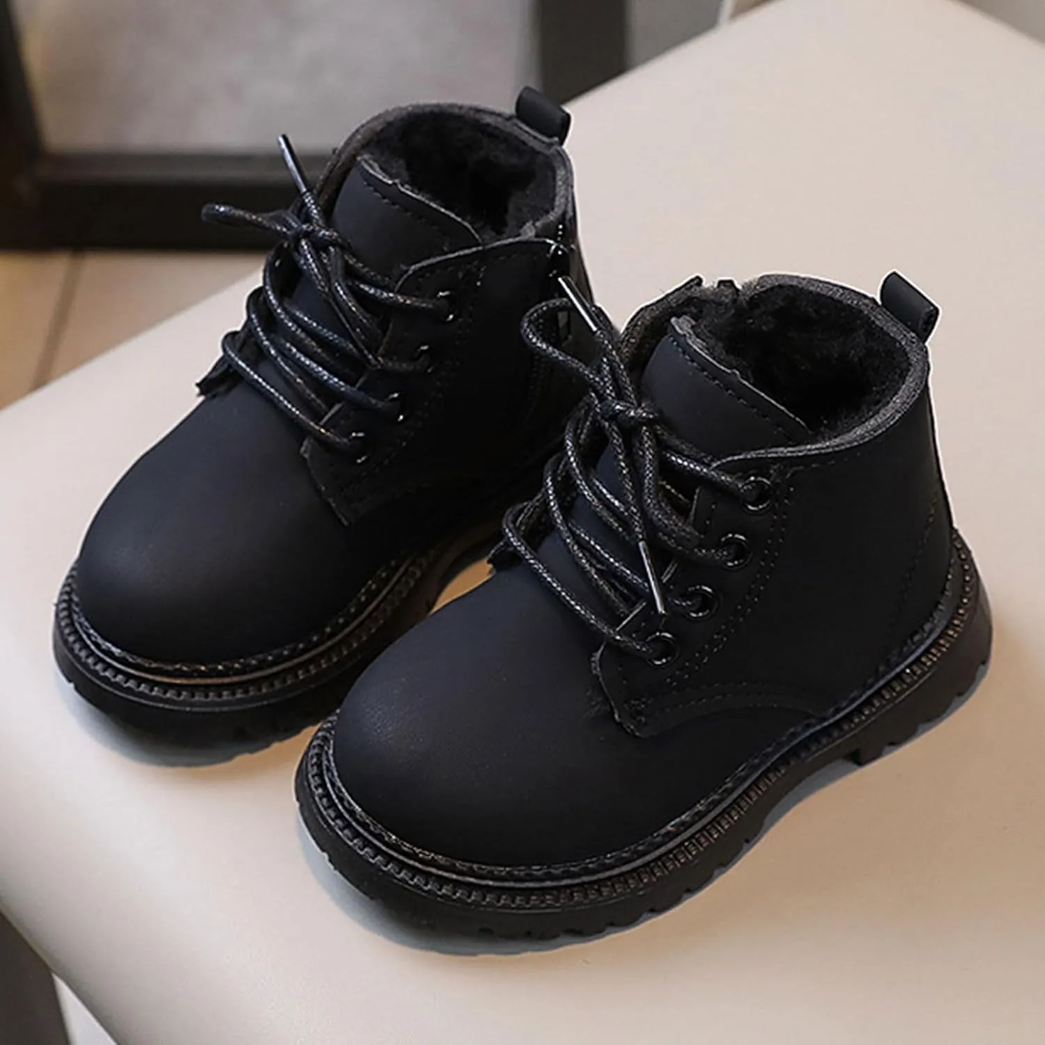 Boys Girls Zipper Ankle Boots Classic Lace up Ankle Outdoor Boots Cold Weather Non Slip Winter Booties