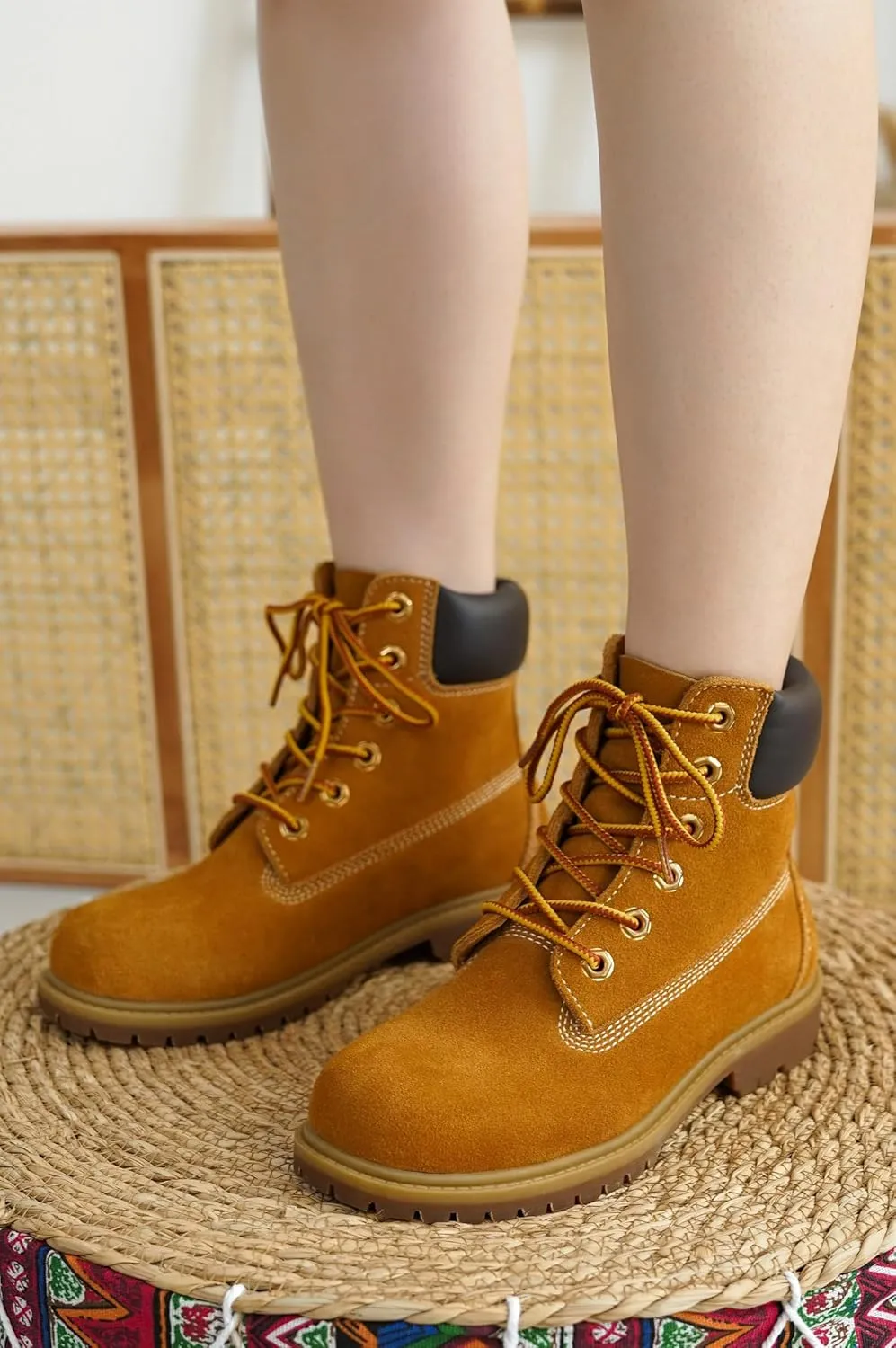 Cape Robbin Cow Suede Leather Slip-Resistant Ankle Boots Womens - Lace-Up Combat Boots - Water-Resistant Fall Moto Boots, Womens Winter Combat Boots (Alecia.A)
