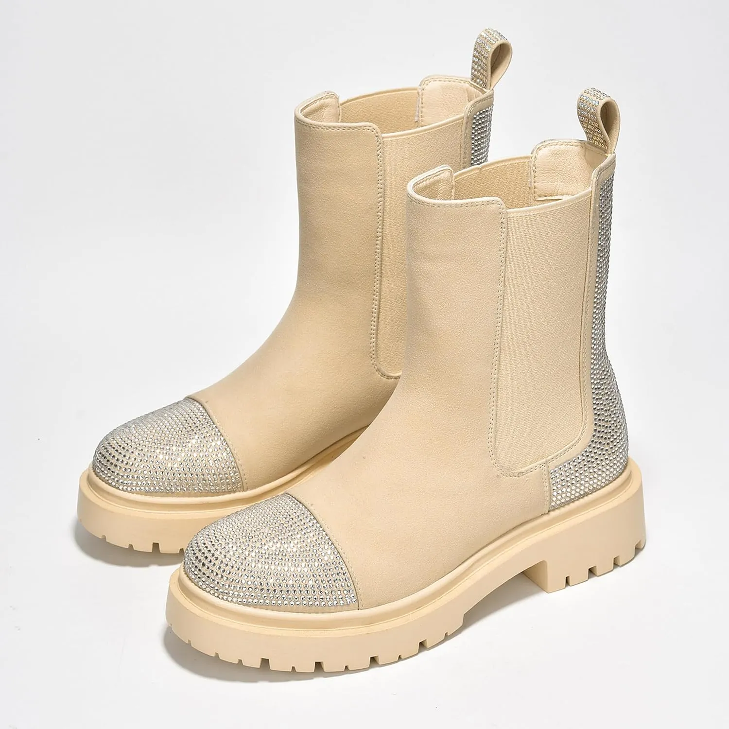 Cape Robbin Nineo Rhinestone-Laced Knit Chelsea Boots (Nineo)