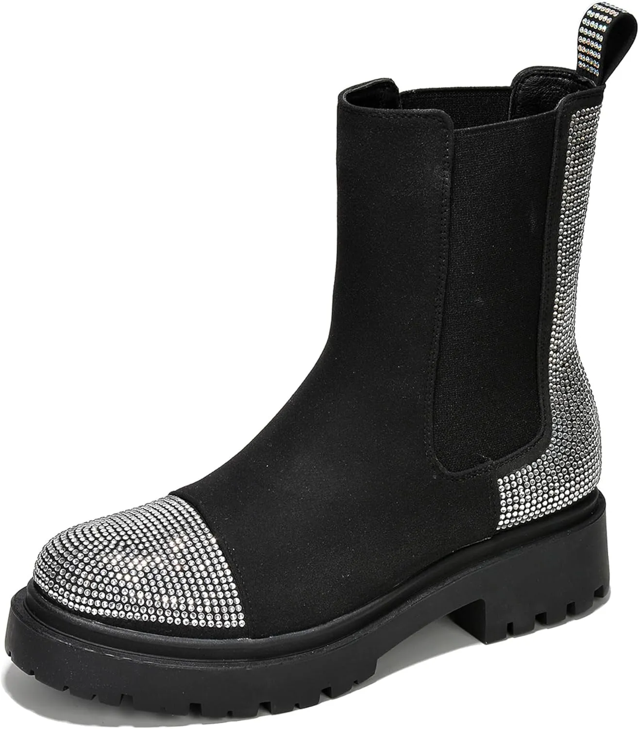 Cape Robbin Nineo Rhinestone-Laced Knit Chelsea Boots (Nineo)