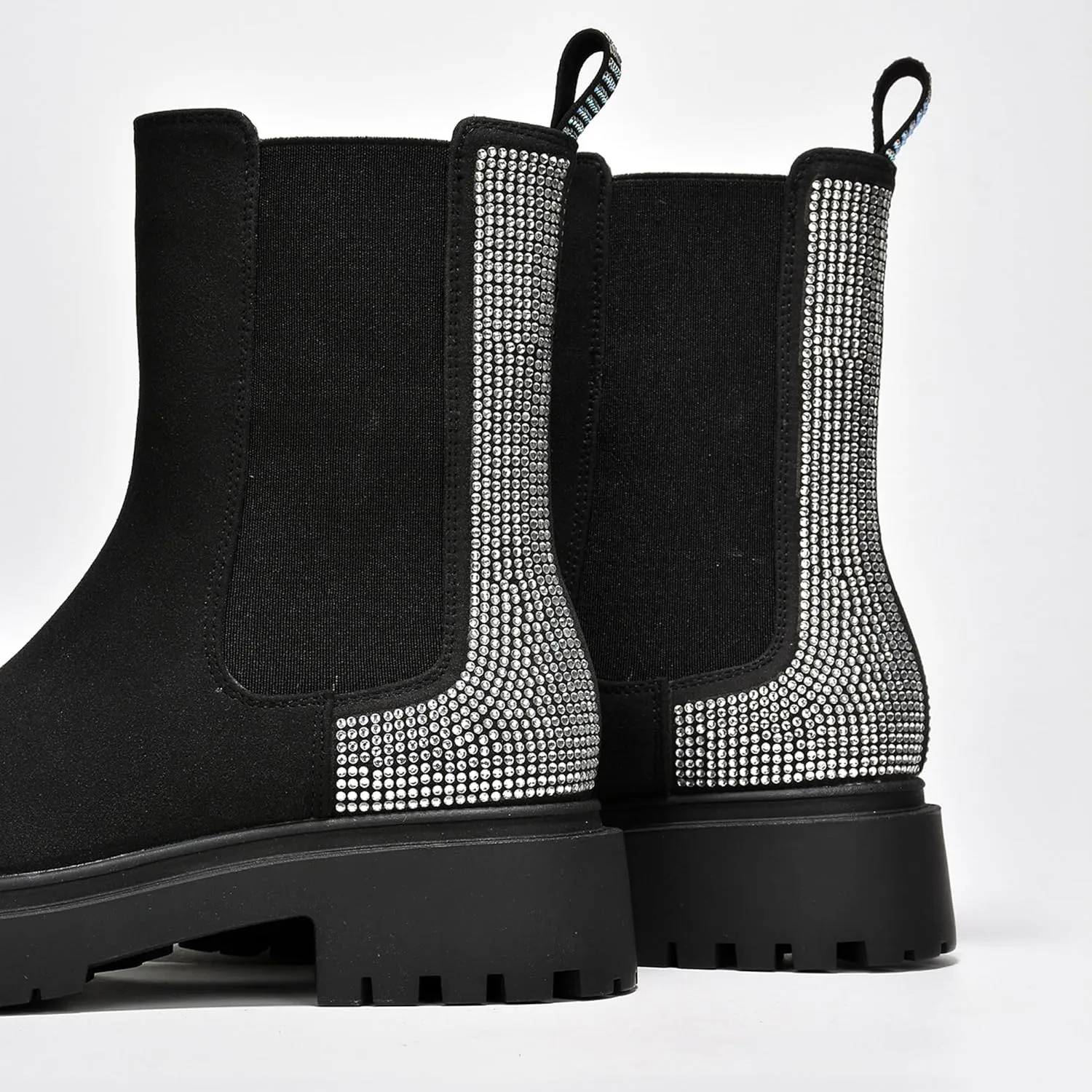Cape Robbin Nineo Rhinestone-Laced Knit Chelsea Boots (Nineo)