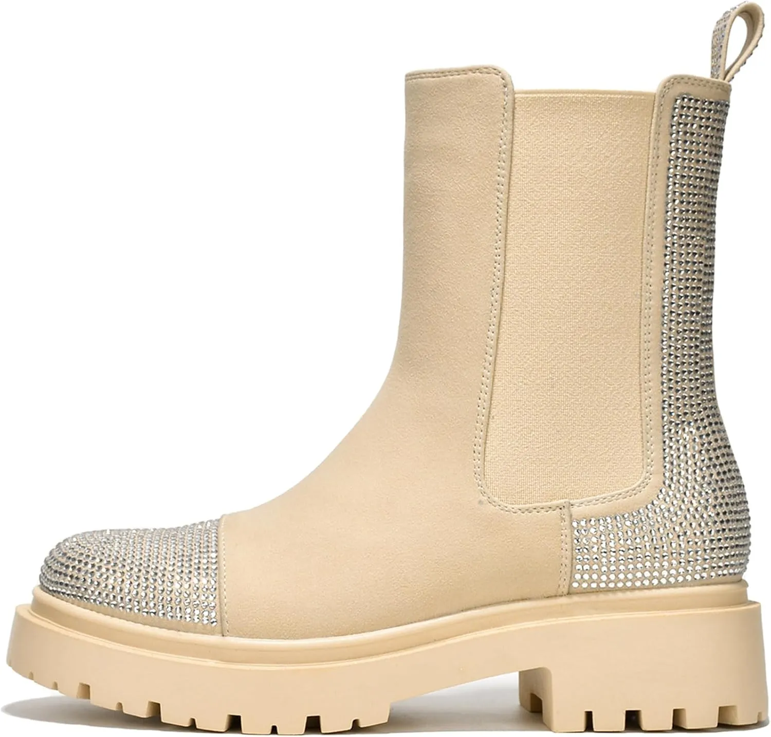 Cape Robbin Nineo Rhinestone-Laced Knit Chelsea Boots (Nineo)