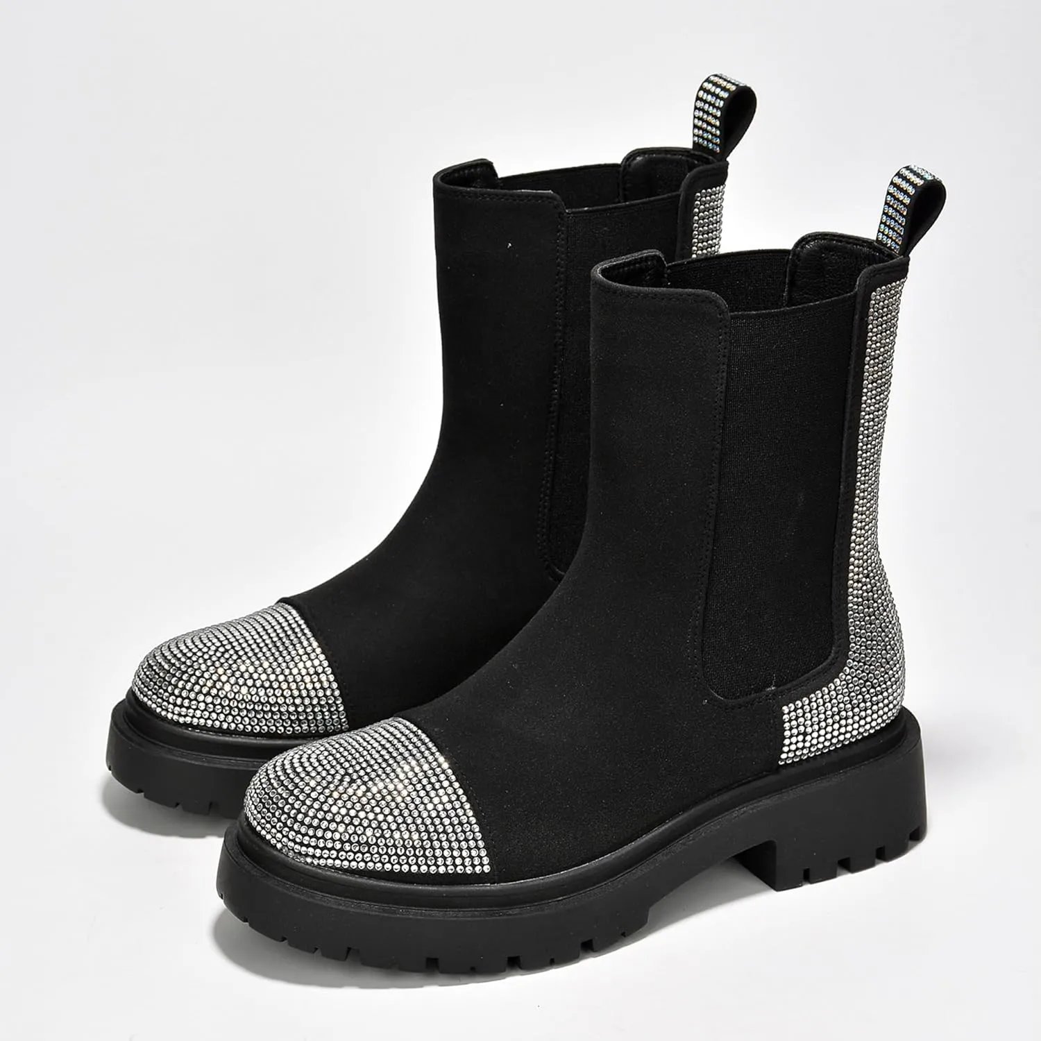 Cape Robbin Nineo Rhinestone-Laced Knit Chelsea Boots (Nineo)
