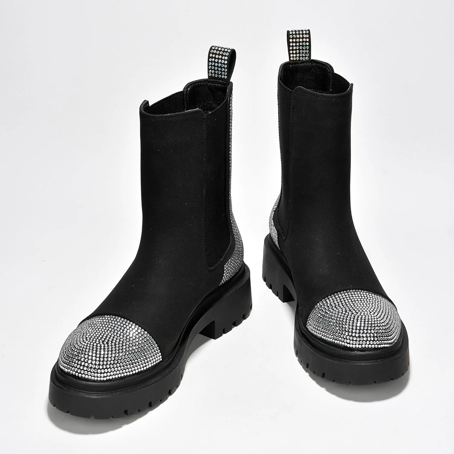 Cape Robbin Nineo Rhinestone-Laced Knit Chelsea Boots (Nineo)