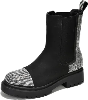 Cape Robbin Nineo Rhinestone-Laced Knit Chelsea Boots (Nineo)
