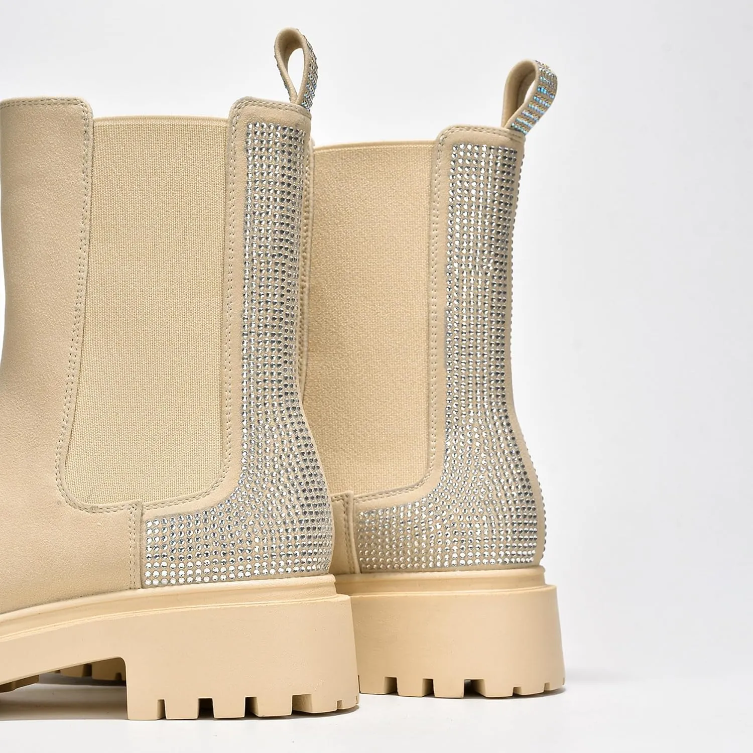 Cape Robbin Nineo Rhinestone-Laced Knit Chelsea Boots (Nineo)