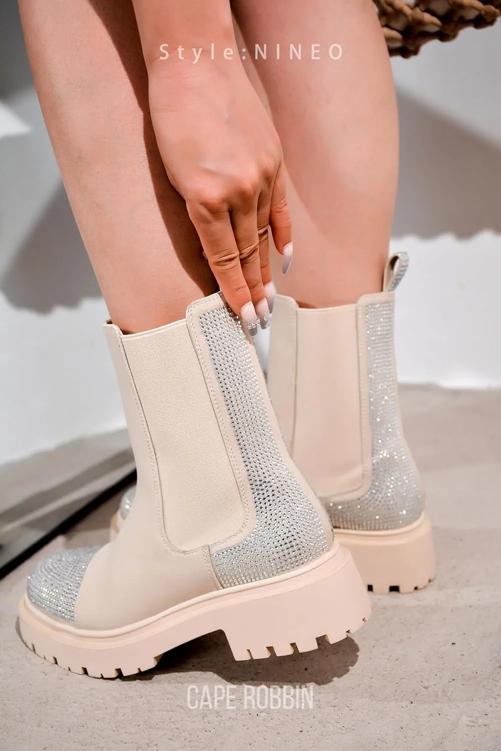 Cape Robbin Nineo Rhinestone-Laced Knit Chelsea Boots (Nineo)