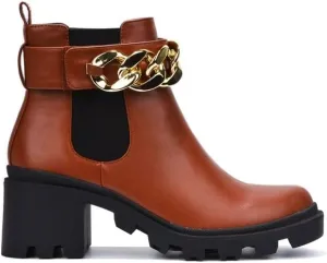 Cape Robbin Women block heel combat Ankle boots With Chain