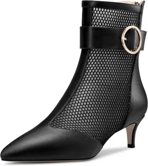 Castamere Women Mid Heel Pointed Toe Summer Mesh Ankle Boots Short Bootie Zipper Prom Dress 2.0 Inches Heels