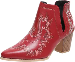Cathalem Cowboy Boots for Women 2024 Cowgirl Ankle Western Embroidered Stitched Pointed Toe Cutout Chunky Heels Short Booties