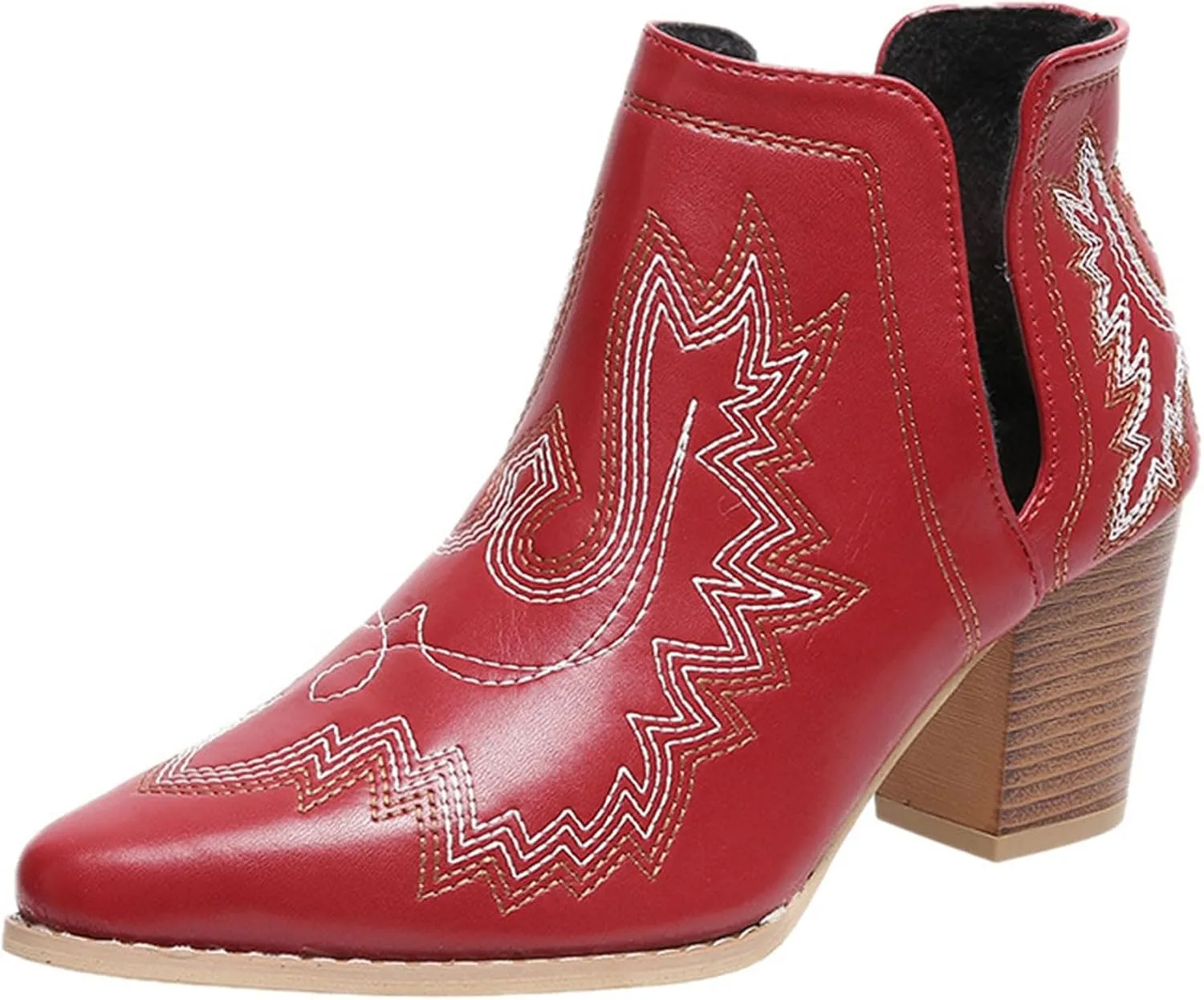Cathalem Cowboy Boots for Women 2024 Cowgirl Ankle Western Embroidered Stitched Pointed Toe Cutout Chunky Heels Short Booties