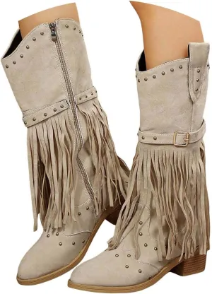 Cathalem Cowgirl Boots Women Knee High Boots Embroidered Cowboy Boots with Chunky Heel Comfort Tall Western Boots for Women
