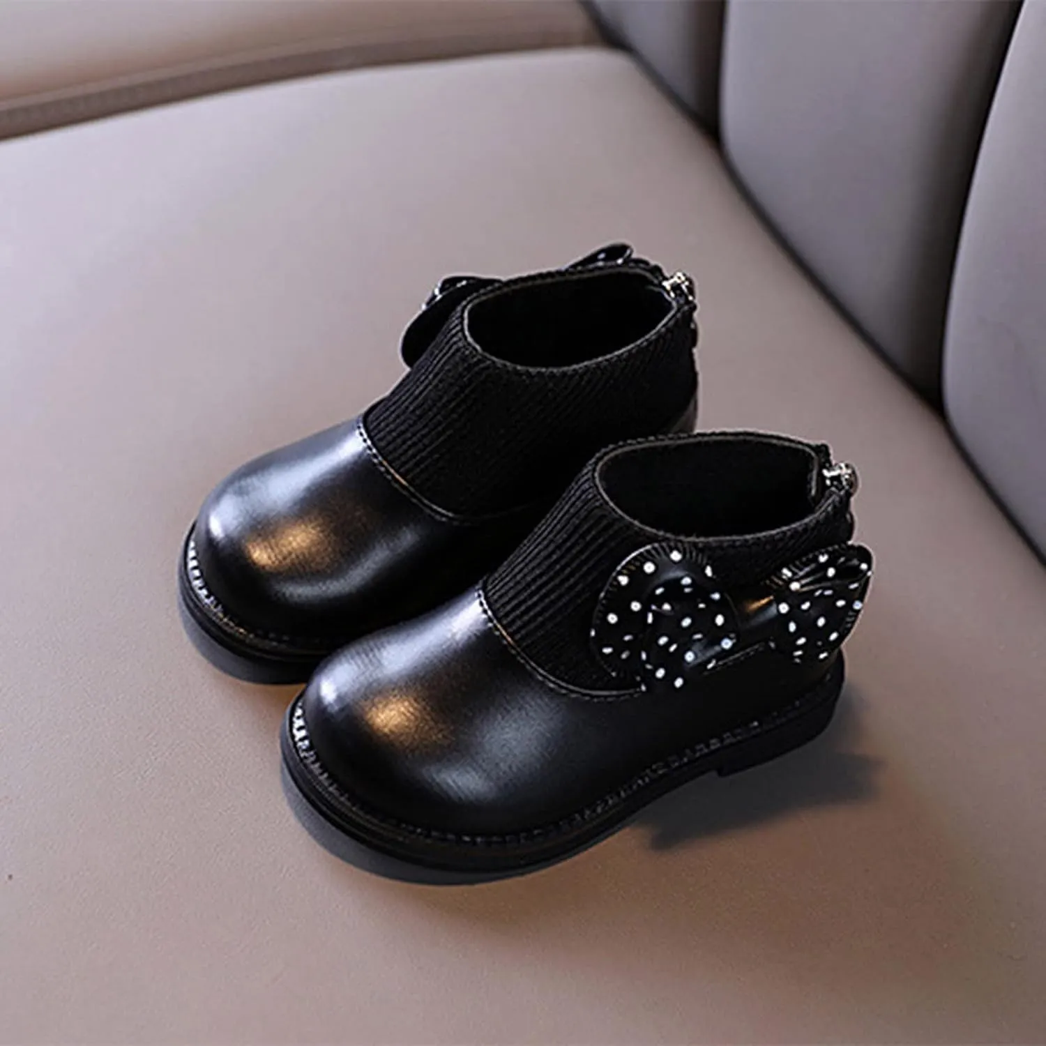Child and Toddler Winter Booties Ankle Boot Side Zipper Black Boots Low Heels Boots Fall Winter Dress Cute Booties