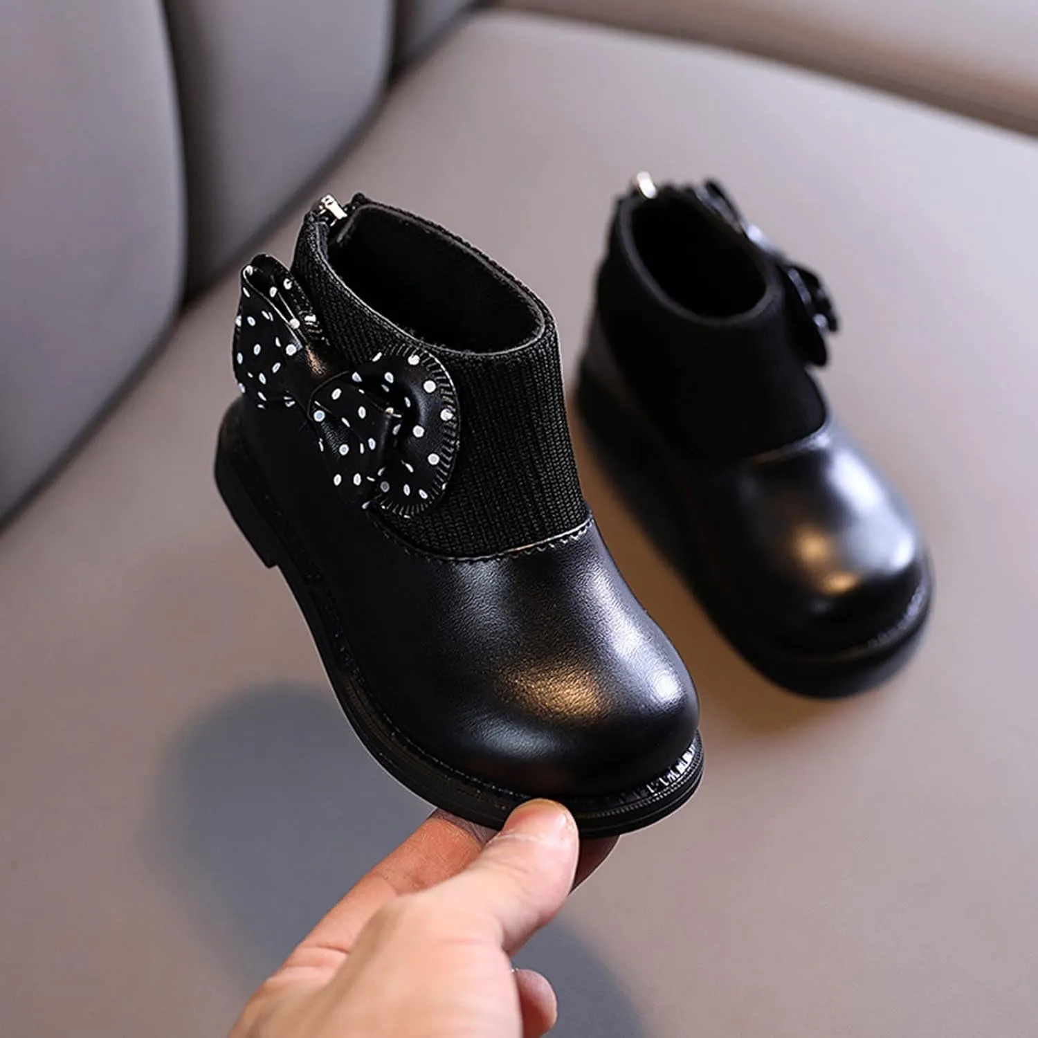 Child and Toddler Winter Booties Ankle Boot Side Zipper Black Boots Low Heels Boots Fall Winter Dress Cute Booties