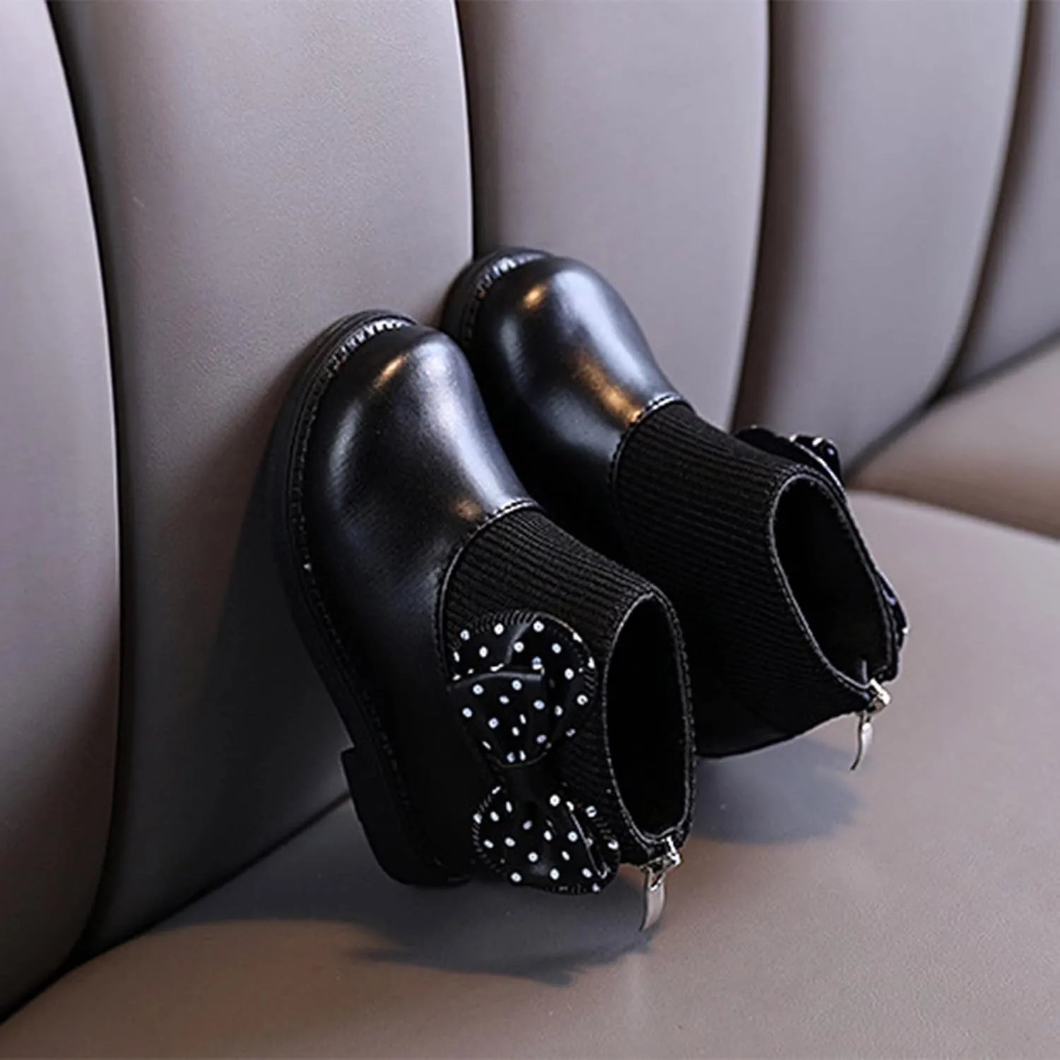 Child and Toddler Winter Booties Ankle Boot Side Zipper Black Boots Low Heels Boots Fall Winter Dress Cute Booties