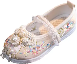 Children Mary Jane Shoes Girls Flat Bottomed Embroidered Sandals Comfort Toddler Performance Party Wedding Shoes