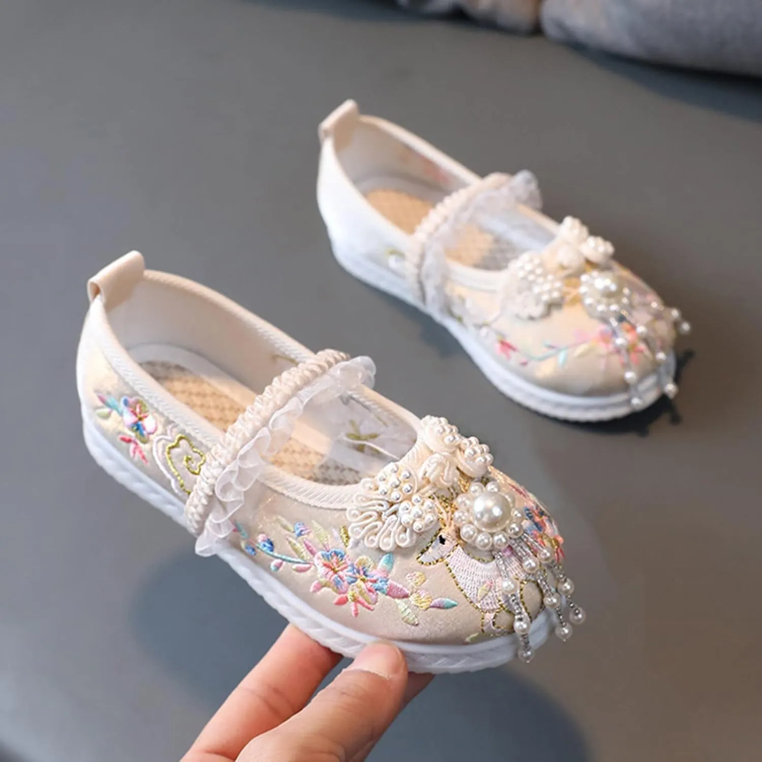 Children Mary Jane Shoes Girls Flat Bottomed Embroidered Sandals Comfort Toddler Performance Party Wedding Shoes