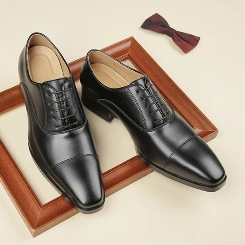 Classic Men's Cap Toe Oxford Formal Shoes Full-Grain Leather Business Attire Footwear with Flexible Outsole