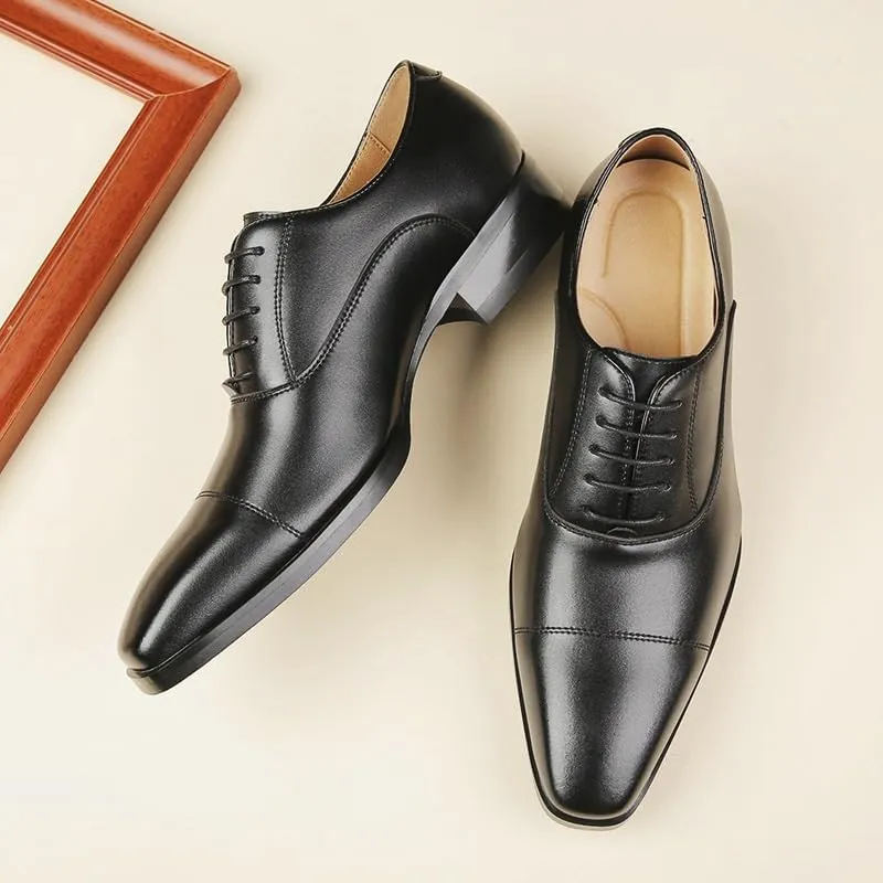 Classic Men's Cap Toe Oxford Formal Shoes Full-Grain Leather Business Attire Footwear with Flexible Outsole