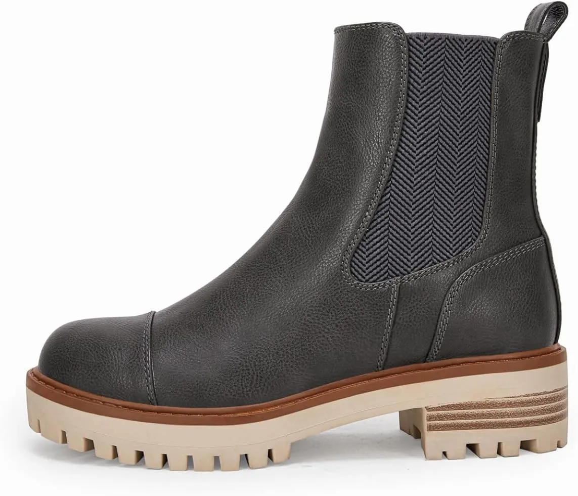 Coutgo Women's Lug Sole Platform Chelsea Boots Chunky Block Heel Zipper Ankle Booties