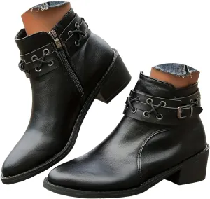 Cowboy Boots for Women, Womens Chunky Low Heel Ankle Boots Classic Pointed Toe Side Zipper Booties Vintage Fall Boots
